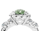 Platinum Fancy Green Pear  Cut Diamond Floral Halo Engagement Ring with Shared Prong Setting 4