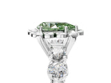 Platinum Fancy Green Pear  Cut Diamond Floral Halo Engagement Ring with Shared Prong Setting 5