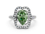 Platinum Fancy Green Pear Cut Diamond Floral Halo Split Shank Prong Setting Ring_6