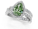 Platinum Fancy Green Pear Cut Diamond Halo Ring with Round Split Shank and Prong Setting_13