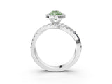 Platinum Fancy Green Pear Cut Diamond Halo Ring with Round Split Shank and Prong Setting_15