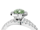 Platinum Fancy Green Pear Cut Diamond Halo Ring with Round Split Shank and Prong Setting_16