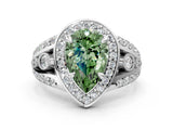 Platinum Fancy Green Pear Cut Diamond Halo Ring with Split Shank and Bezel Accents and Four-Prong Setting_6