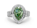 Platinum Fancy Green Pear Cut Diamond Halo Ring with Split Shank and Bezel Accents and Prong Setting_12