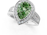 Platinum Fancy Green Pear Cut Diamond Halo Ring with Split Shank and Bezel Accents and Prong Setting_13