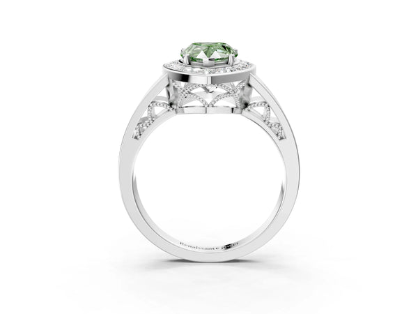 Platinum Pear-Shaped Channel Set Halo Engagement Ring Setting for Fancy Green Center
