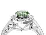 Platinum Fancy Green Pear Cut Diamond Halo Ring with Split Shank and Bezel Accents and Prong Setting_16