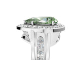 Platinum Fancy Green Pear Cut Diamond Halo Ring with Split Shank and Bezel Accents and Prong Setting_17