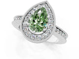Platinum Fancy Green Pear Cut Diamond Milgrain Halo Engagement Ring with Round Pavé Band and Prong Setting_13