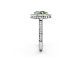 Platinum Fancy Green Pear Cut Diamond Milgrain Halo Engagement Ring with Round Pavé Band and Prong Setting_14