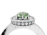 Platinum Fancy Green Pear Cut Diamond Milgrain Halo Engagement Ring with Round Pavé Band and Prong Setting_16