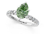 Platinum Fancy Green Pear Cut Diamond Pavé Solitaire Ring with Round Band and Prong Setting_1