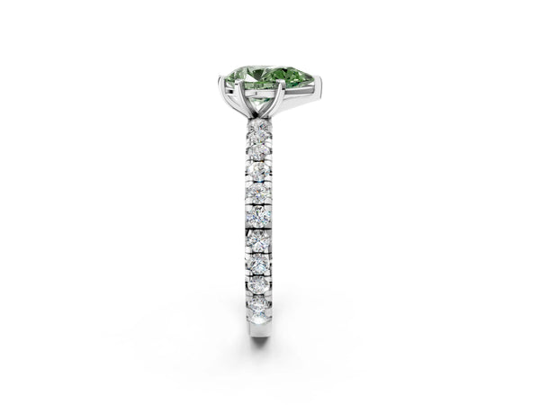 Platinum Pear-Shaped Solitaire Engagement Ring Setting for Fancy Green Center with Shared Prong Pave Band