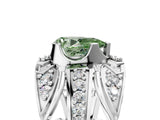 Platinum Fancy Green Pear Cut Diamond Pave Art Deco Split Shank Ring with Four-Prong Setting_11