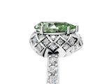 Platinum Fancy Green Pear Cut Diamond Scalloped Halo Engagement Ring with Round Shared Prong Band_5