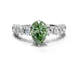 Platinum Fancy Green Pear Cut Diamond Side Stone Engagement Ring with Four-Prong Setting