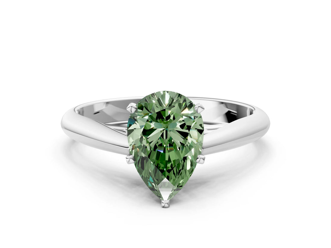 Platinum Fancy Green Pear Cut Diamond Solitaire Engagement Ring with Cathedral Setting and Four-Prong Mount_12