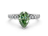 Platinum Fancy Green Pear Cut Diamond Solitaire Pavé Engagement Ring with Round Band and Prong Setting_2