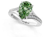 Platinum Fancy Green Pear Cut Diamond Solitaire Ring with Pavé Band and Prong Setting_13