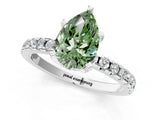 Platinum Fancy Green Pear Cut Diamond Solitaire Ring with Round  Pavé Band and Four-Prong Setting_25