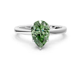Platinum Fancy Green Pear Cut Diamond Solitaire Ring with Thin Band and Prong Setting