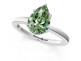 Platinum Fancy Green Pear Cut Diamond Solitaire Ring with Thin Band and Prong Setting_1