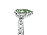 Platinum Fancy Green Pear  Cut Diamond Solitaire with Pave Band and Four-Prong Setting 5