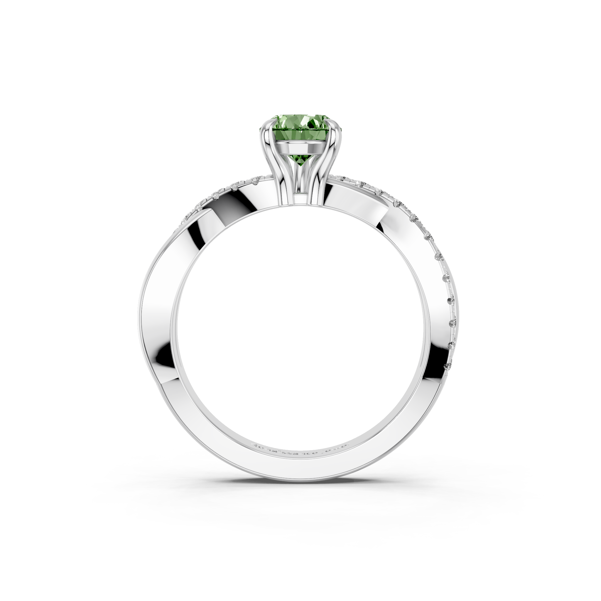 Platinum Fancy Green Pear  Cut Diamond Twist Band Solitaire with Prong Setting_5