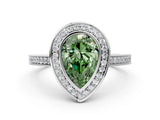 Platinum Fancy Green Pear Cut Halo Bezel Diamond Pave Band Ring_6