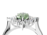 Platinum Fancy Green Pear Cut Halo Diamond Cluster Ring with Marquise and Round Stones on a White Gold Band with Prong Setting_4