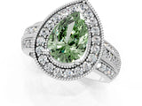 Platinum Fancy Green Pear Cut Halo Diamond Engagement Ring with Pave Split Shank and Four-Prong Setting_7