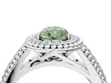 Platinum Fancy Green Pear Cut Halo Diamond Ring with Beaded Split Shank and Four-Prong Setting_10