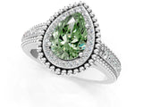 Platinum Fancy Green Pear Cut Halo Diamond Ring with Beaded Split Shank and Four-Prong Setting_7