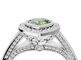 Platinum Fancy Green Pear Cut Halo Diamond Split Shank Pave Ring_10