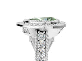 Platinum Fancy Green Pear Cut Halo Diamond Split Shank Pave Ring_11