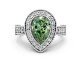 Platinum Fancy Green Pear Cut Halo Diamond Split Shank Pave Ring_6