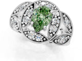 Platinum Fancy Green Pear Cut Halo Milgrain Diamond Engagement Ring with Leaf Band and Four-Prong Setting_13