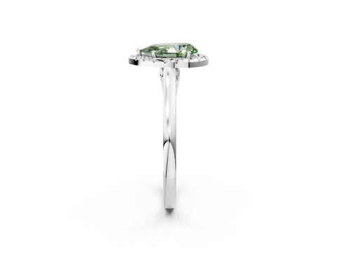 Platinum Fancy Green Pear Cut Halo Round Diamond Solitaire Ring with Pavé Band and Four-Prong Setting_26