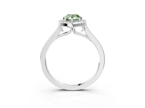 Platinum Fancy Green Pear Cut Halo Round Diamond Solitaire Ring with Pavé Band and Four-Prong Setting_27