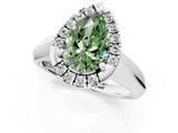 Platinum Fancy Green Pear  Cut Halo Solitaire Engagement Ring with Square Band and Four-Prong Setting_13