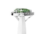 Platinum Fancy Green Pear  Cut Halo Solitaire Engagement Ring with Square Band and Four-Prong Setting_17