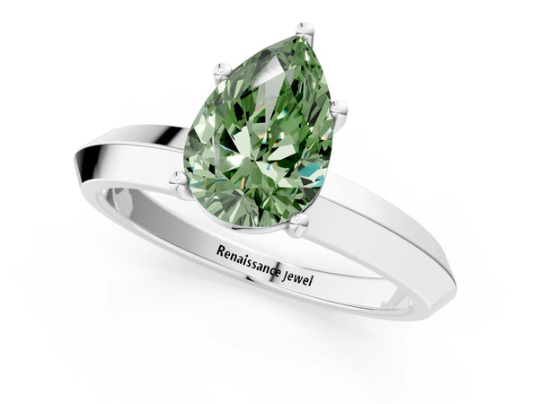 Platinum Pear-Shaped Knife-Edge Solitaire Engagement Ring Setting for Fancy Green Center
