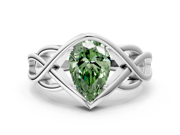 Platinum Pear-Shaped Woven Solitaire Engagement Ring Setting for Fancy Green Center