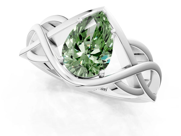 Platinum Pear-Shaped Woven Solitaire Engagement Ring Setting for Fancy Green Center