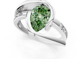 Platinum Fancy Green Pear Cut Solitaire Tension-Set Diamond Split Shank Ring_7