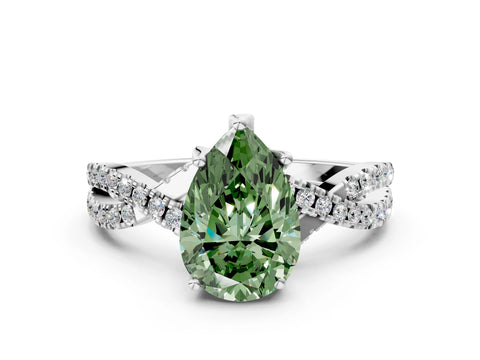 Platinum Fancy Green Pear Cut Solitaire Twist Pave Diamond Engagement Ring with Prong Setting_66
