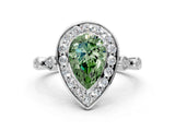Platinum Fancy Green Pear  Halo Diamond Engagement Ring with Twisted Band and Four-Prong Setting