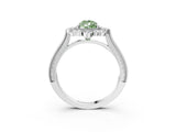 Platinum Fancy Green Pear  Halo Milgrain Pave Diamond Ring with Four-Prong Setting 4