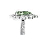 Platinum Fancy Green Pear  Halo Milgrain Pave Diamond Ring with Four-Prong Setting