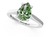 Platinum Fancy Green Pear  Solitaire Diamond Ring with Four-Prong Setting and Tapered Band 1